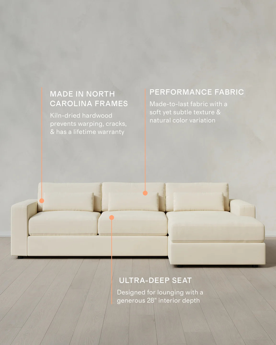 Ashford Deep Seat Chaise Sectional in Performance Velvet - 119" Right Arm / Rust