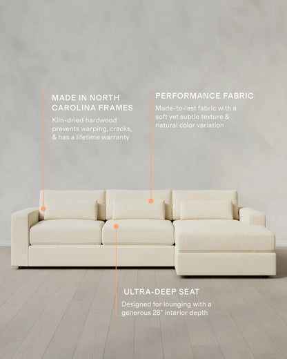 Ashford Deep Seat Chaise Sectional in Performance Velvet - 119" Right Arm / Rust