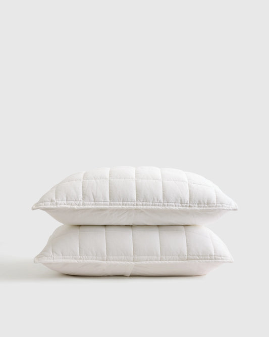 European Linen Box Quilted Sham Set - Standard / White