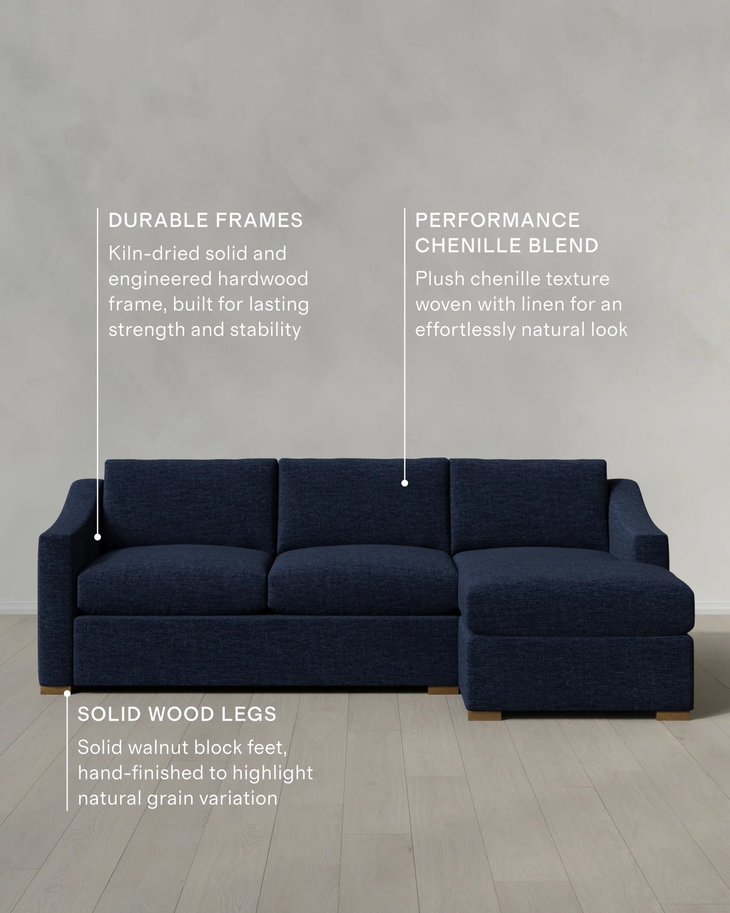 Hollis Slope Arm Chaise Sectional in Performance Chenille Linen Blend - 104" Right Arm / Snow