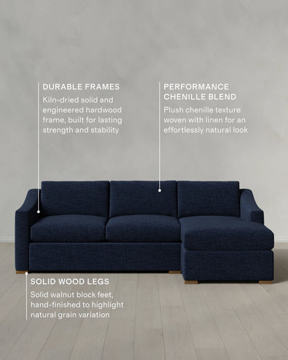 Hollis Slope Arm Chaise Sectional in Performance Chenille Linen Blend - 104" Right Arm / Snow