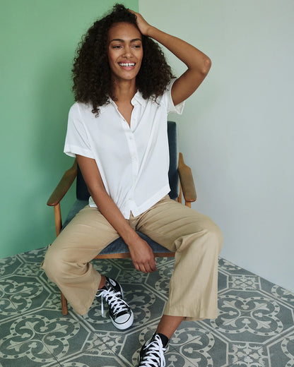 Washable Stretch Silk Short Sleeve Blouse - XS / Ivory
