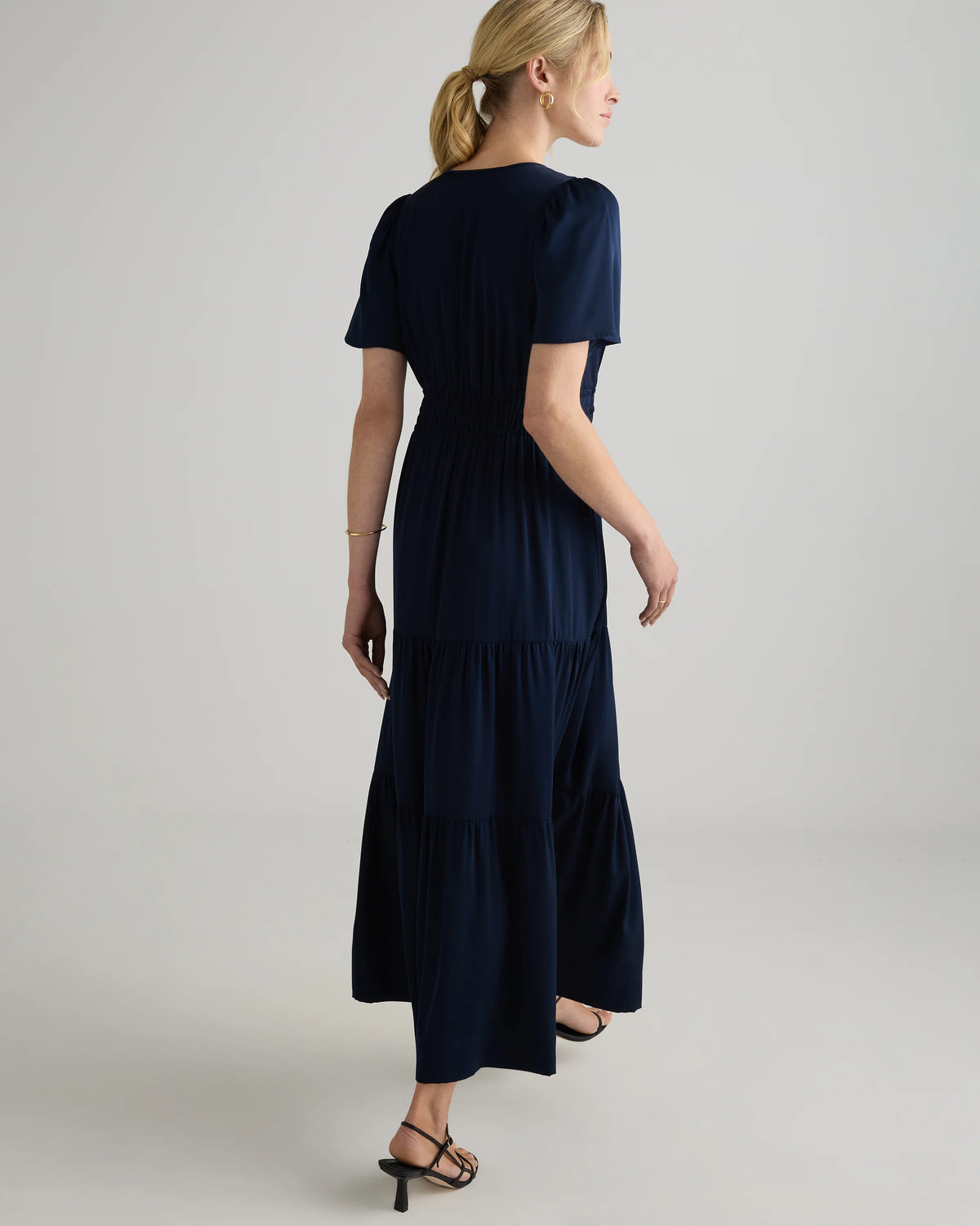 Washable Stretch Silk Tiered Maxi Dress - XS / Navy