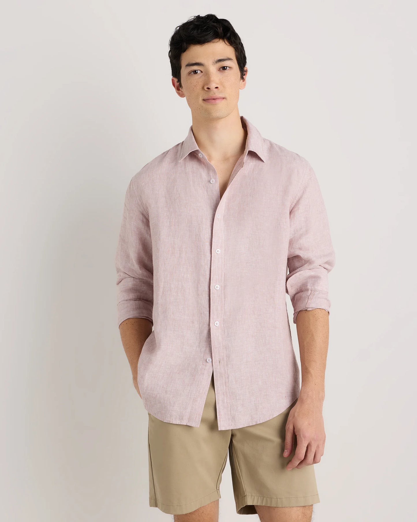 100% European Linen Relaxed Long Sleeve Shirt - XS / Flax