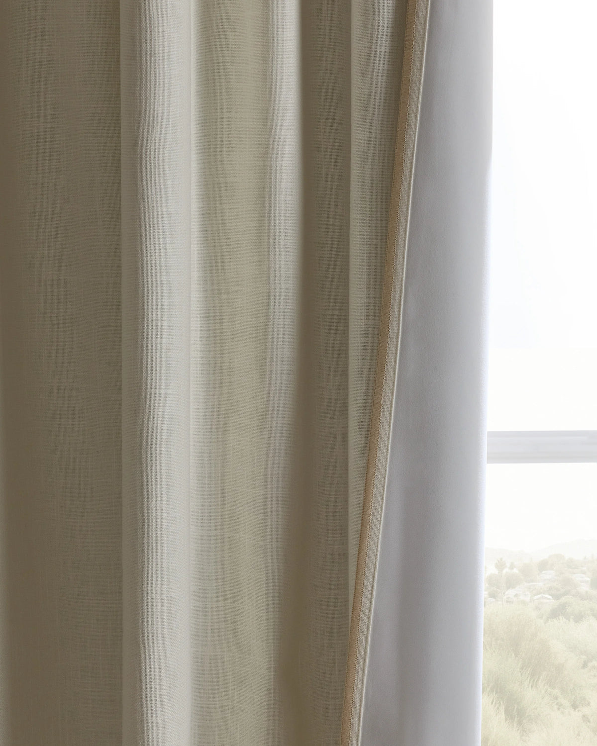 Piped Edge Cotton True Blackout Curtain - Single Panel - 48x84 / Natural/White Piping