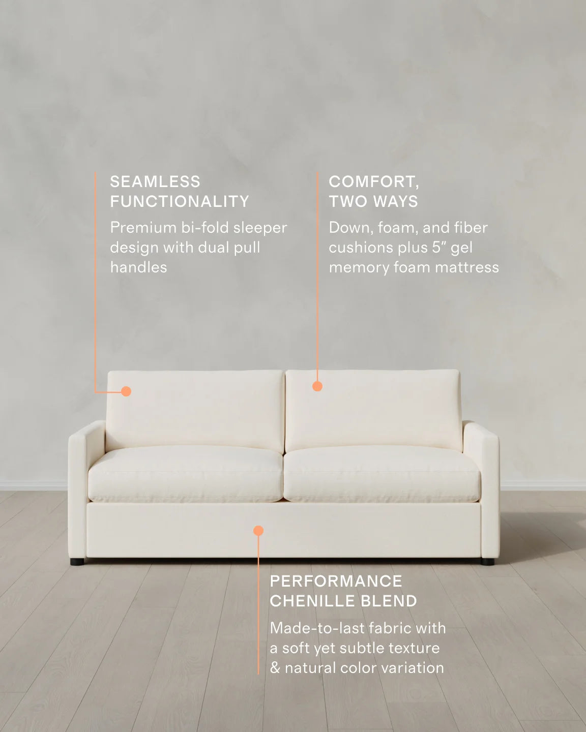 Brennan Sleeper Sofa in Performance Chenille Linen Blend - Queen / Snow
