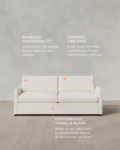 Brennan Sleeper Sofa in Performance Chenille Linen Blend - Queen / Snow