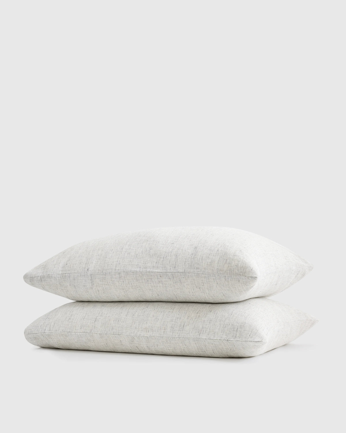 European Linen Stripe Pillowcases Set - Standard / Willowleaf/White Stripe