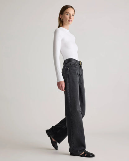 Stretch Cotton Jersey Fitted Long Sleeve T-Shirt - XS / Linen White