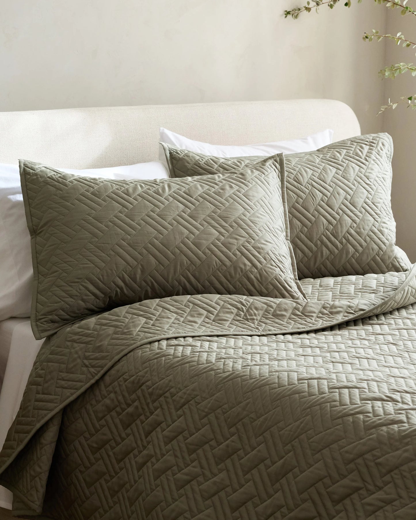 Organic Cotton Basketweave Quilted Sham Set - Standard / Mineral