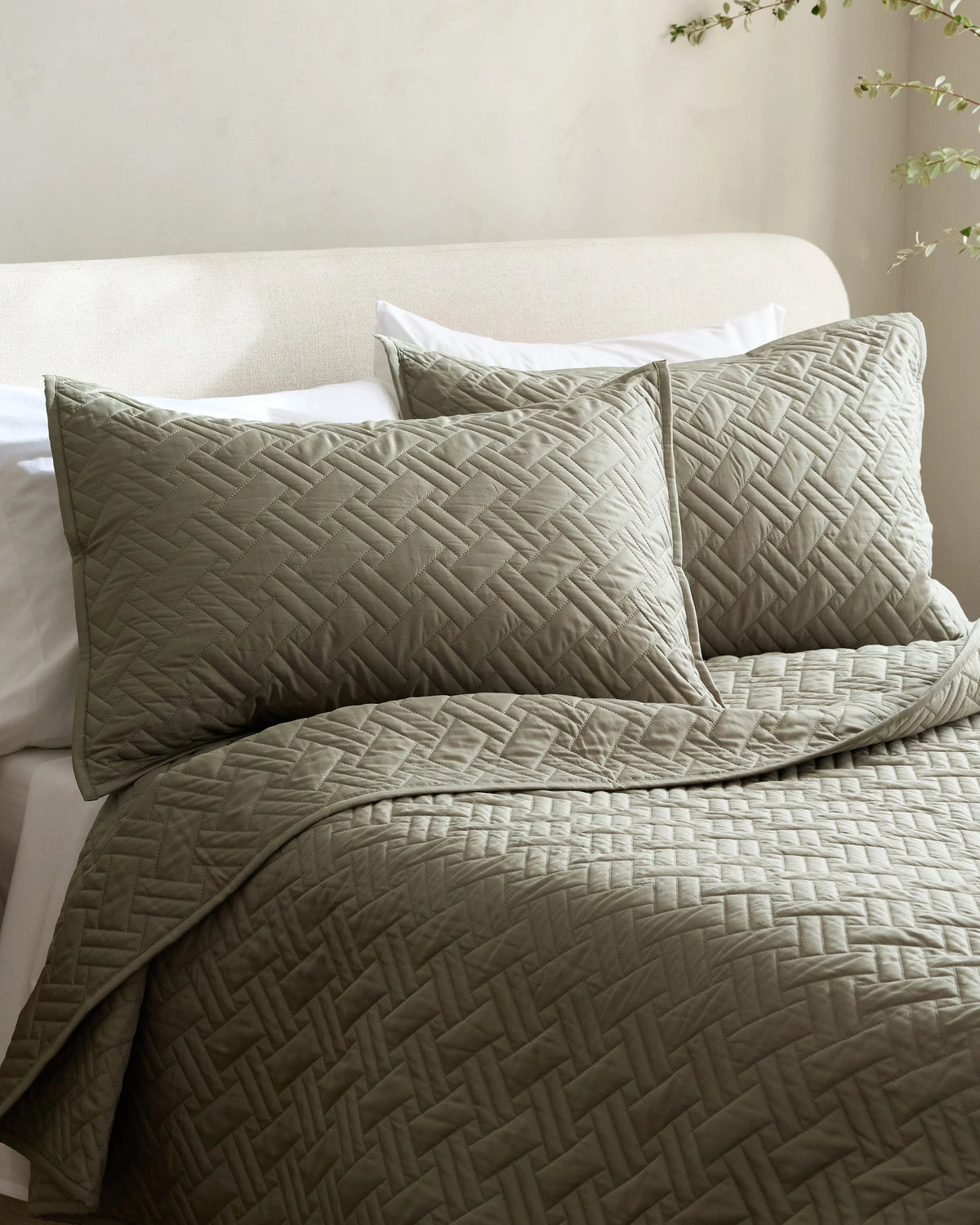 Organic Cotton Basketweave Quilt Set - Twin / Mineral