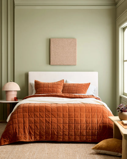 Cotton Velvet Box Quilt Set - Full/Queen / Forest Green