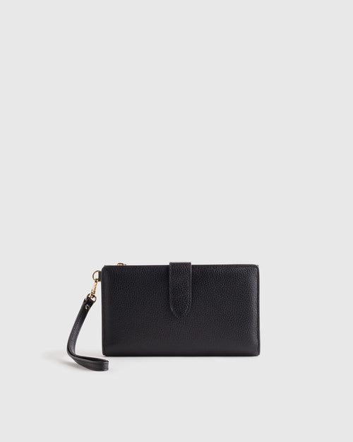 Italian Leather Phone Bi-Fold Wristlet - One Size / Black