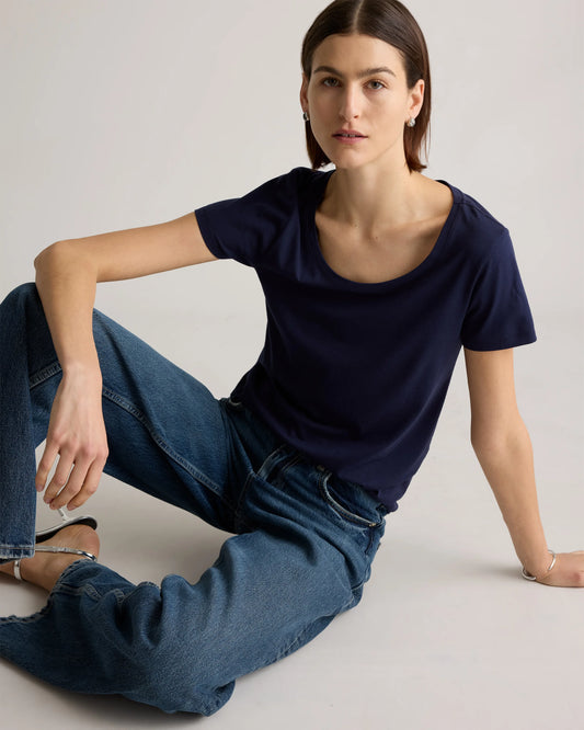 Cotton Modal Scoop Neck Tee - XS / Navy