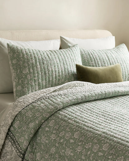 Organic Cotton Block Print Quilt - Twin / Green