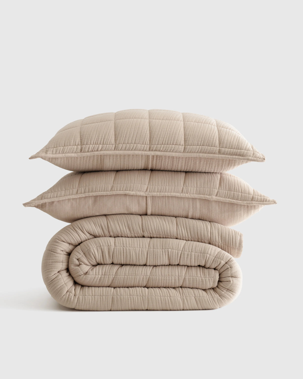 Organic Cotton Gauze Box Quilt Set - Twin / Mineral