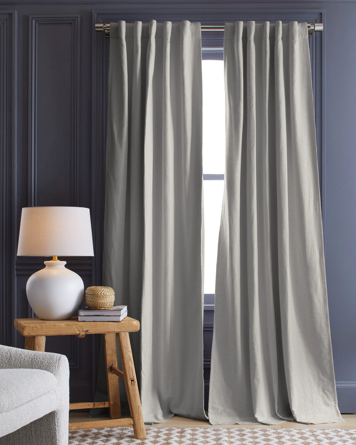 Cotton Slub Room Darkening Curtain - Single Panel - 48x84 / White