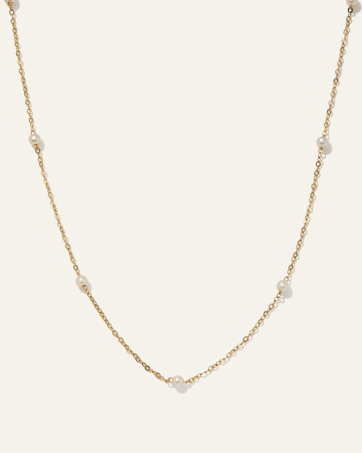 14K Gold Freshwater Cultured Pearl Station Necklace - One Size / Yellow Gold