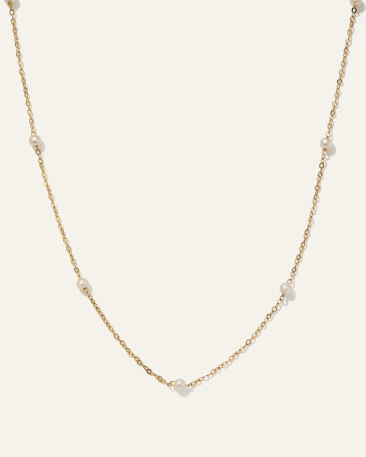14K Gold Freshwater Cultured Pearl Station Necklace - One Size / Yellow Gold