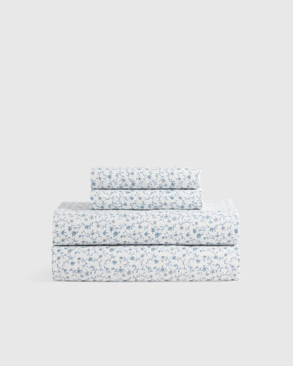Organic Crisp Percale Floral Sheet Set - Twin / Blue Florette