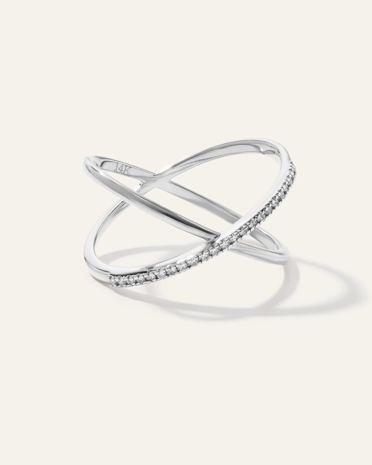 14K Gold Diamond Pave Crossover Ring - 4 / Yellow Gold