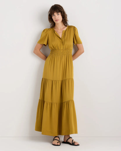 Washable Stretch Silk Tiered Maxi Dress - XS / Navy
