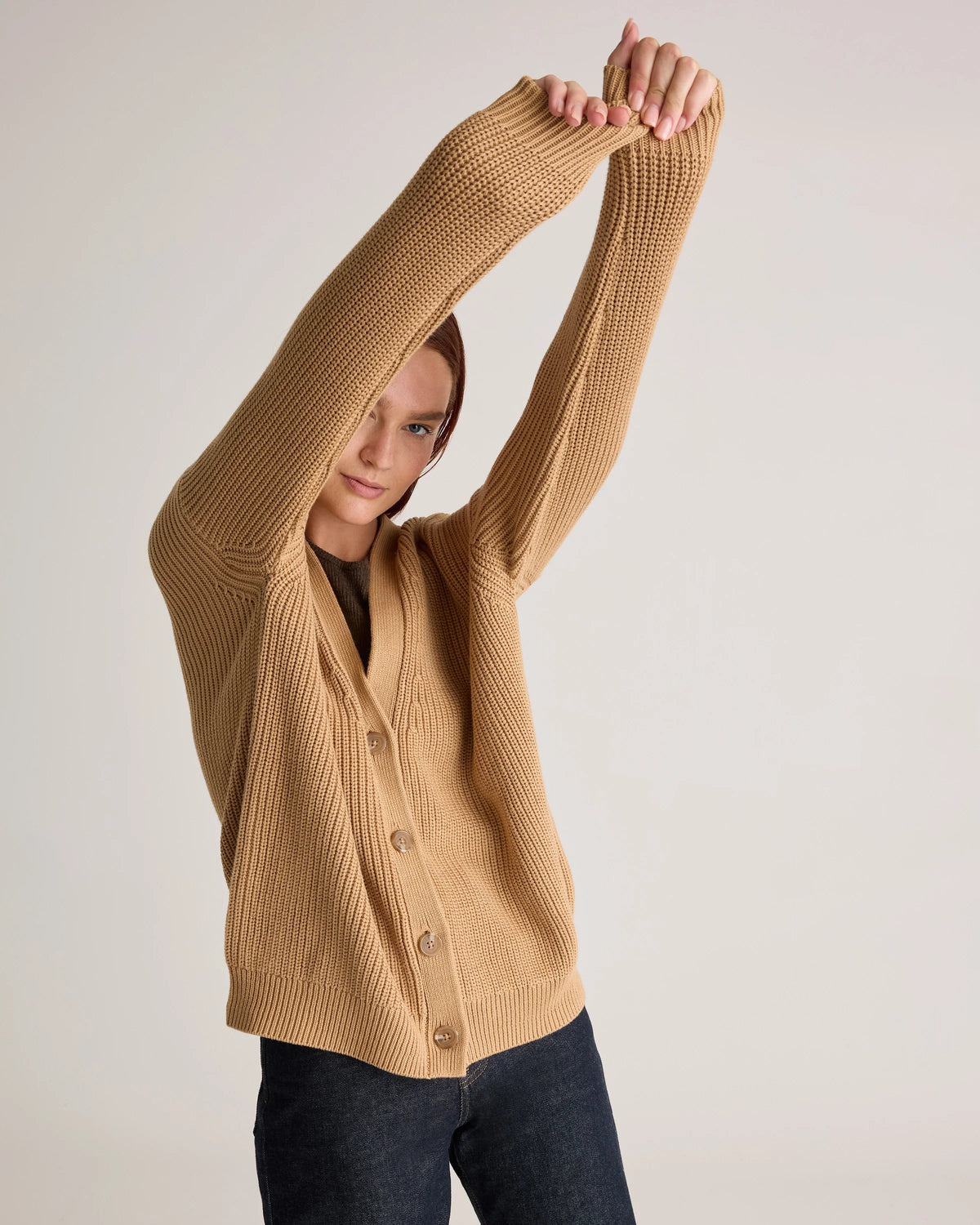 100% Organic Cotton Oversized Boyfriend Cardigan - XS / Speckled Beige
