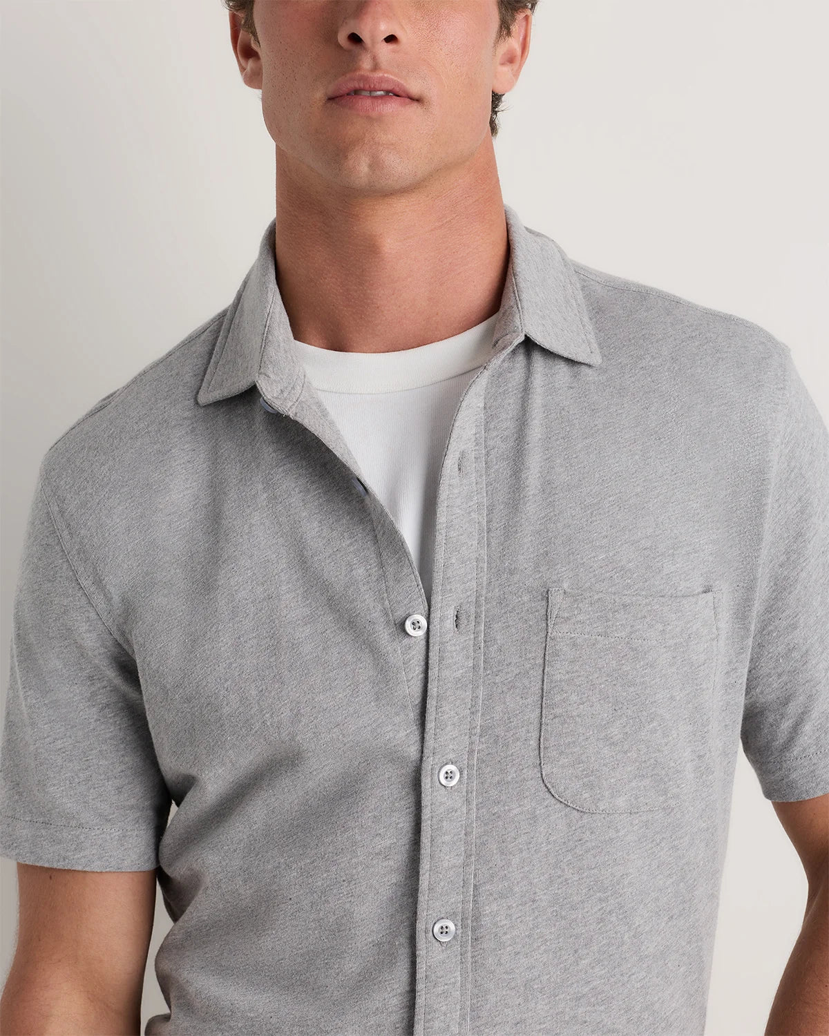 100% Organic Cotton Slub Short Sleeve Button Up Shirt - S / Heather Grey