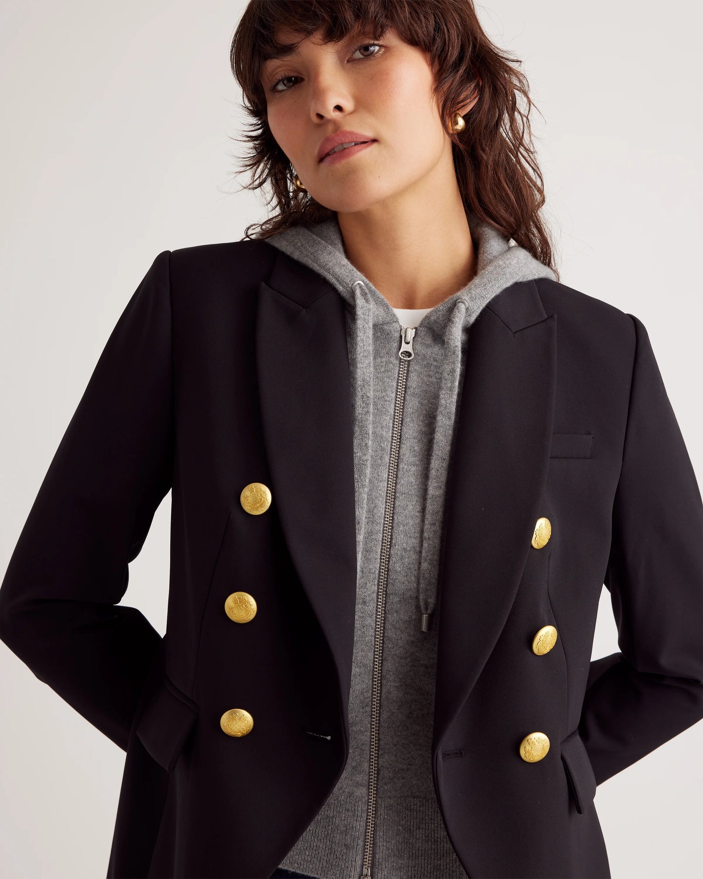 100% Mongolian Cashmere Hoodie Blazer Insert - XS/S/M / Black