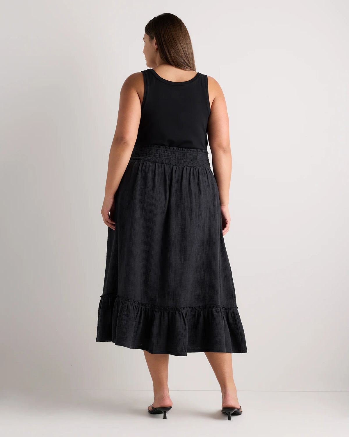 100% Organic Cotton Gauze Smocked Maxi Skirt - 1X / White