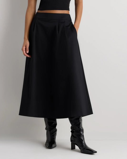 Organic Cotton Sateen A-line Midi Skirt - XS / True Black