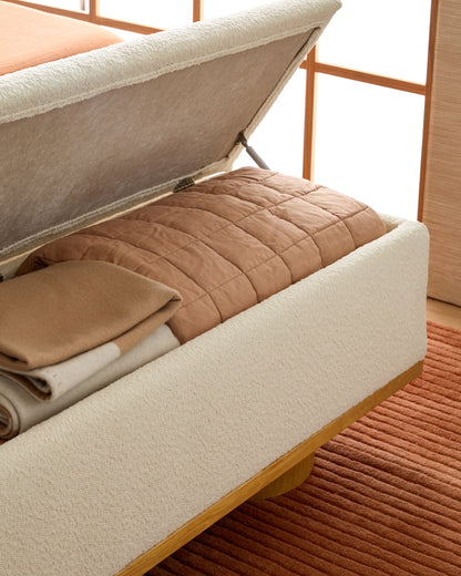 Oak and Performance Boucle Storage Bench - One Size / Ivory