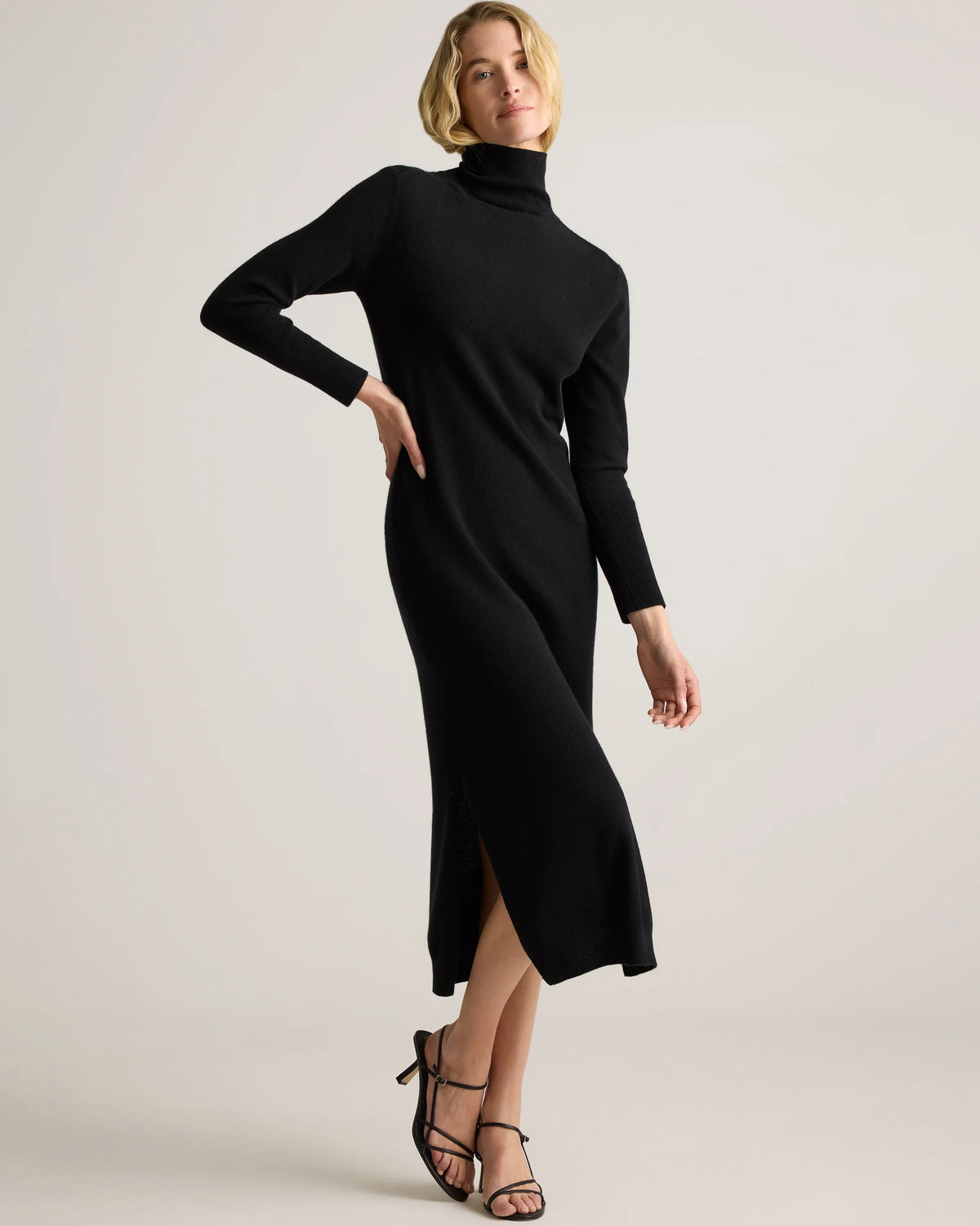 Mongolian Cashmere Turtleneck Midi Sweater Dress - XS / Charcoal