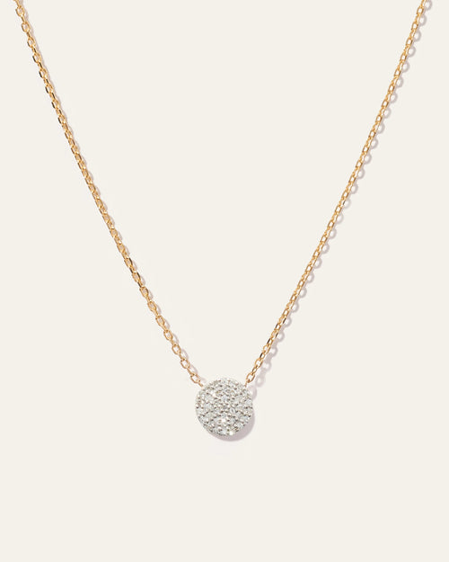 14K Gold Diamond Pave Disc Necklace - One Size / Yellow Gold
