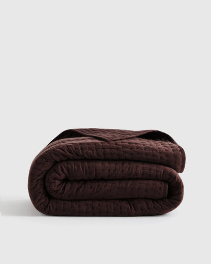European Linen Cotton Stitch Quilt - Twin / Stone