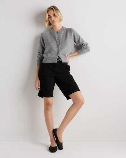 Australian Merino Wool Raglan Crewneck Cardigan - XS / Heather Grey