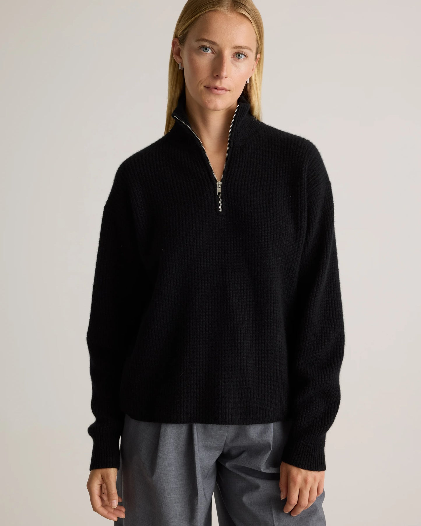 Mongolian Cashmere Fisherman Quarter Zip Sweater - XS / Ivory