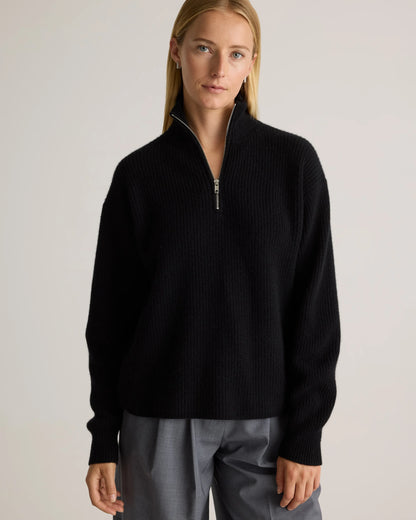 Mongolian Cashmere Fisherman Quarter Zip Sweater - XS / Ivory