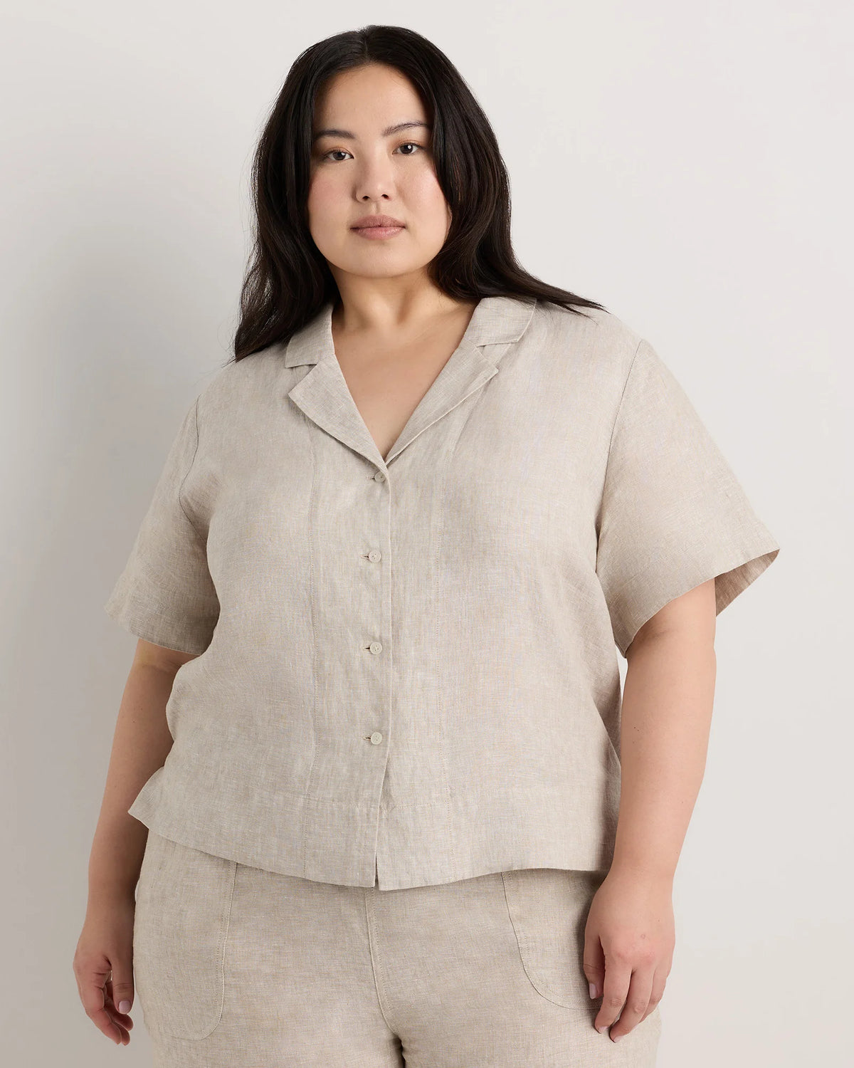 100% European Linen Short Sleeve Shirt - 1X / Flax