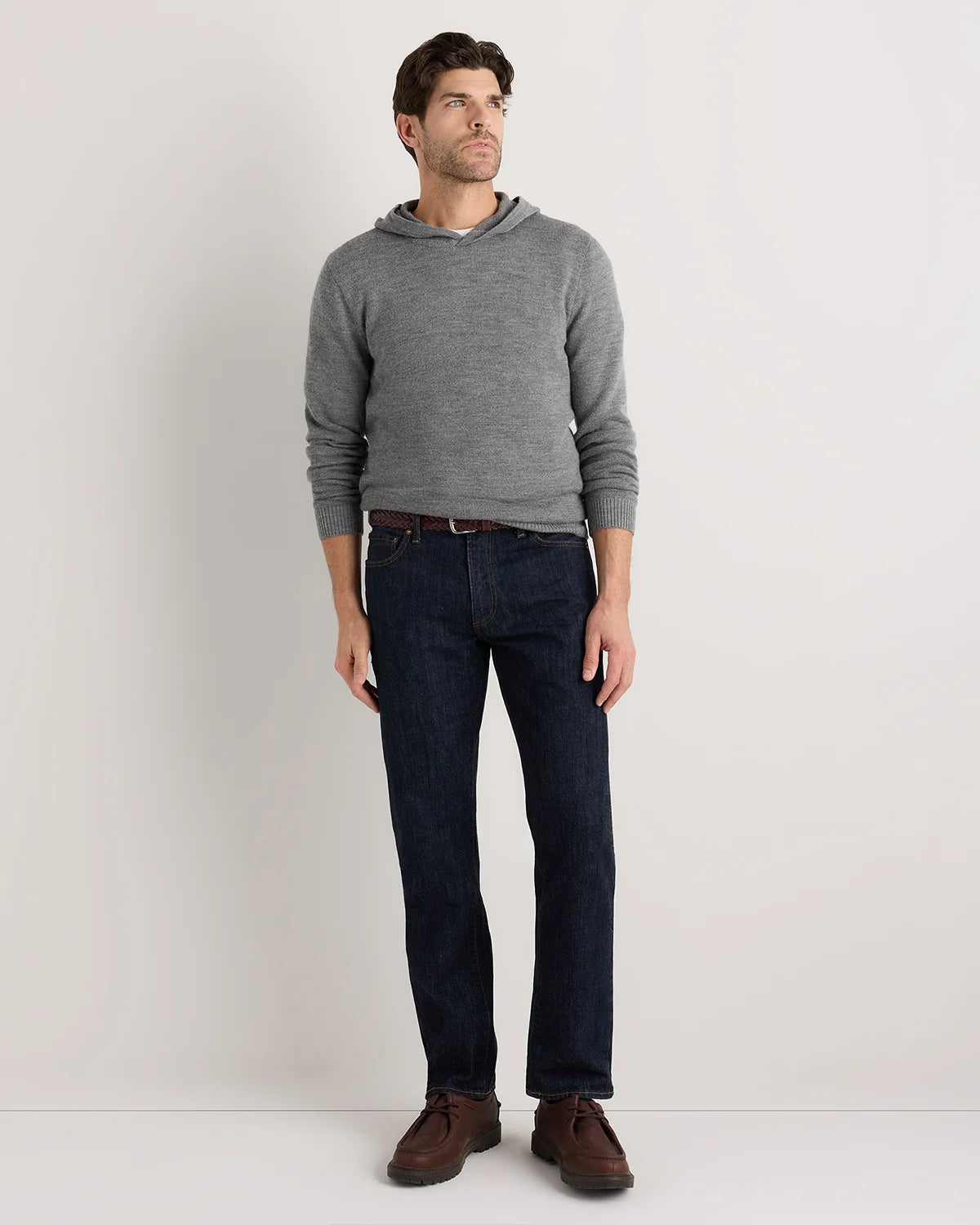 Alpaca-Wool Hooded Sweater - S / Heather Navy