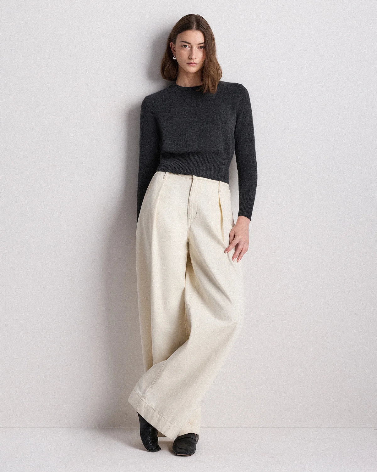 Mongolian Cashmere Shrunken Crewneck Sweater - XS / Ivory