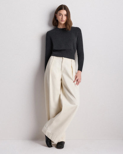 Mongolian Cashmere Shrunken Crewneck Sweater - XS / Ivory