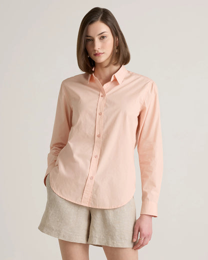 100% Organic Cotton Poplin Long Sleeve Shirt - XS / Delta Blue Double Stripe