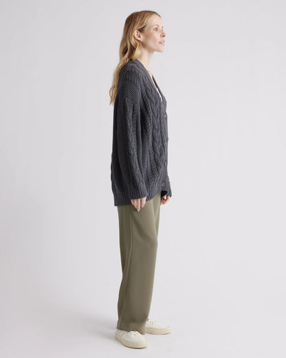 100% Organic Cotton Oversized Cable Cardigan - XS / Heather Brown