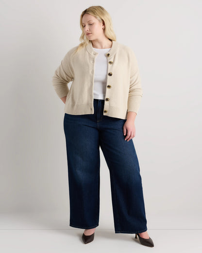 100% Organic Cotton Cropped Cardigan - 1X / Speckled Beige