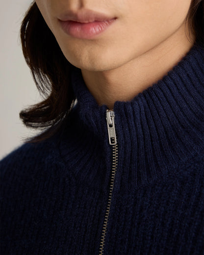 Mongolian Cashmere Fisherman Full Zip Sweater - S / Teak
