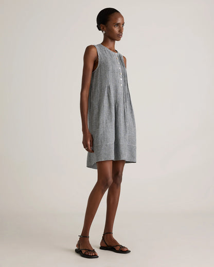100% European Linen Sleeveless Swing Dress - XS / Classic Mini Gingham