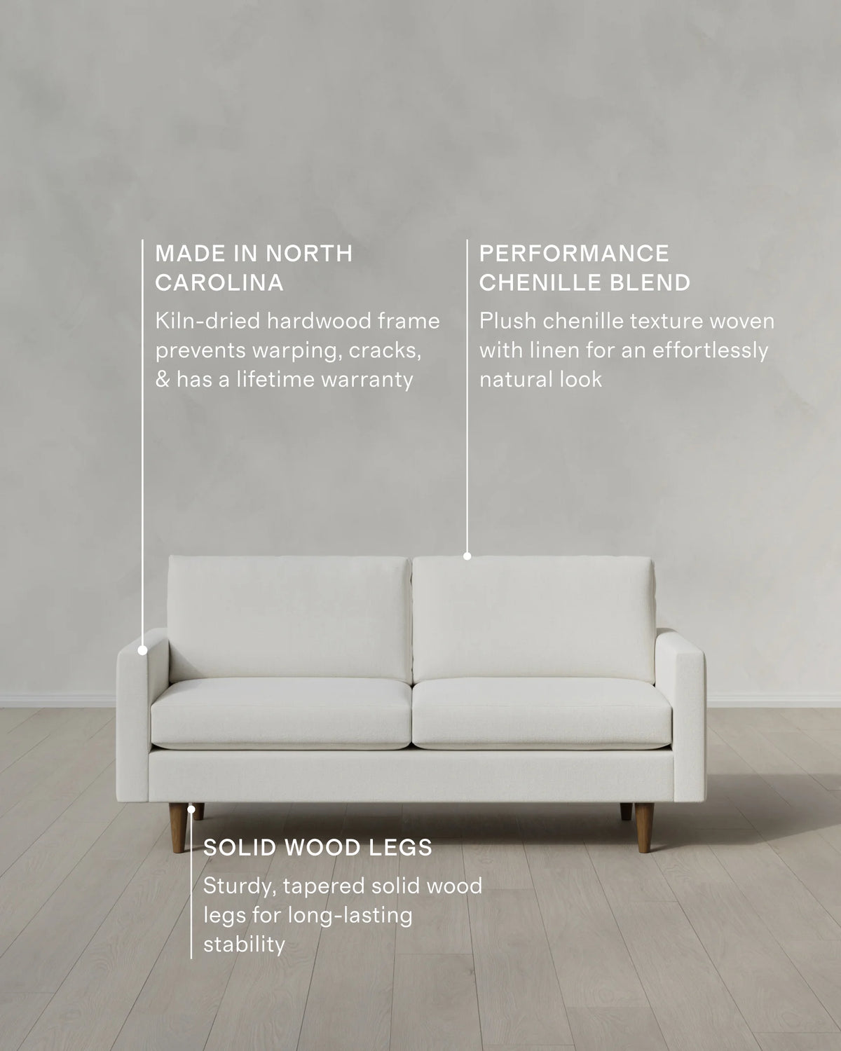 Atlas Midcentury Sofa in Performance Chenille Linen Blend - 6ft / Snow
