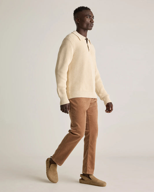 100% Organic Cotton Fisherman Polo Sweater - S / Alabaster