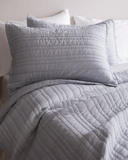 Organic Cotton Stripe Stitch Quilted Sham Set - Standard / White